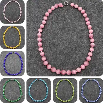 

9 Colors Crystal Beads Strand Necklace for Women Stone Cat Eye Bohemian Short Chain Statement Choker Necklaces Jewelry 18" B186