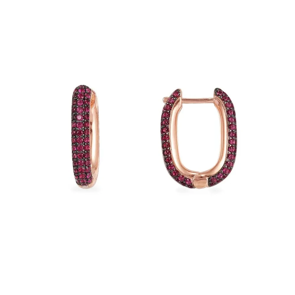 Fashion Charm Sterling Silver Copy 1:1 Replica,White and Burgundy Rectangle Hoop Earrings In Pair Women Monaco Jewelry Gift - Metal Color: Rhodium Plated