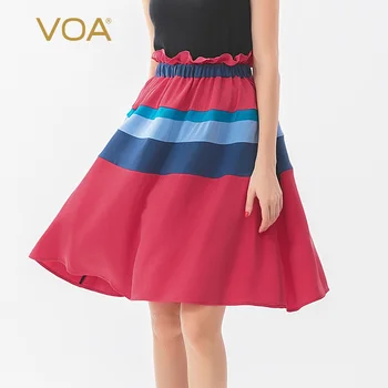 

VOA 30mm Heavyweight Silk Multi-color Mosaic Frilled Tendon Waist Hugging Simple Slim Fit Crisp Half-length Midi-skirt C679