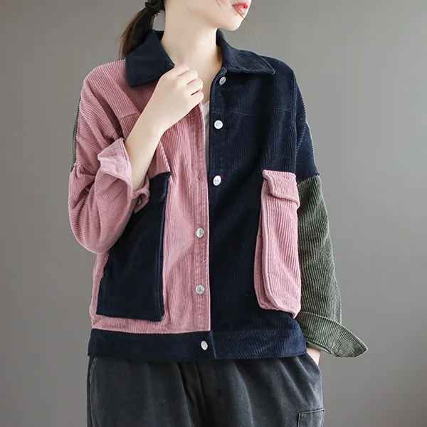 Pink Patchwork Max LuLu Осенняя корейская мода Вельветовая Женская винтажная одежда женские панк лоскутные куртки Свободные повседневные пальто Большие размеры - Цвет: Pink Patchwork