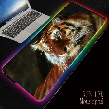 

ZSUXTC Tiger RGB Large Gaming Mouse Pad Gamer Xxl Computer Mousepad Led Big Mouse Mat Keyboard Desk PC Mause Pad with Backlit