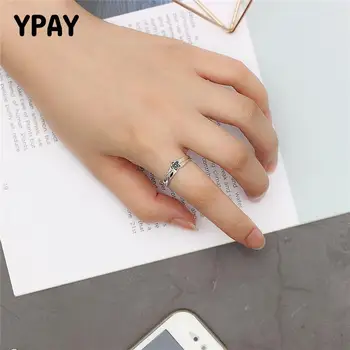 

YPAY Pure 925 Sterling Silver Adjustable Rings for Women Korea Japan Vintage Style Star Finger Ring Fine Party Jewelry YMR812