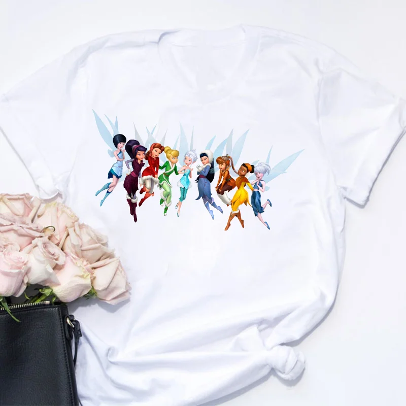 ディズニープリンセスtシャツ夏半袖カジュアル白tシャツティンカーベル女性服ストリート女性服tシャツ T Shirts Aliexpress