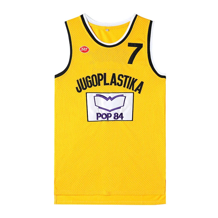 Movie version basketball jersey yellow No. 7 JUGOPLASTIKA 7 KUKOC embroidery outdoor casual mesh quick-drying breathable sportsw