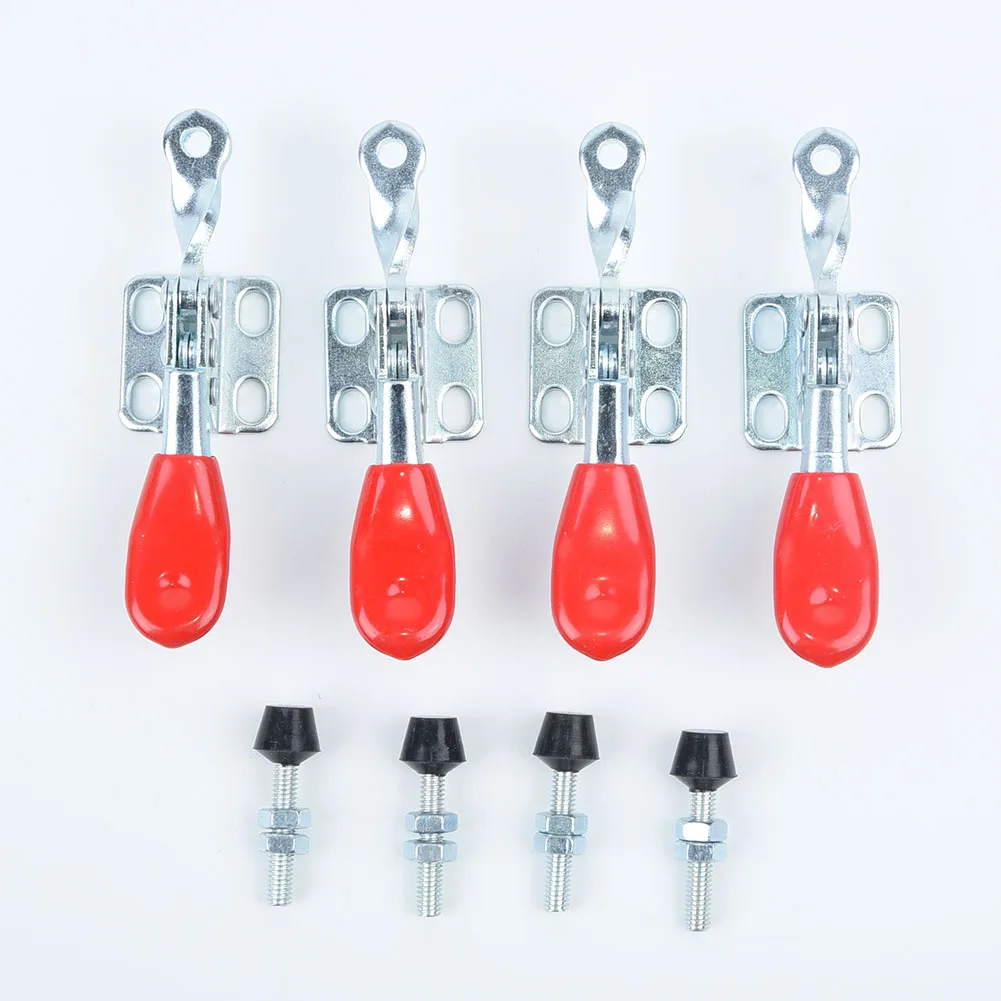 4Pcs Red Handle Toggle Clamp GH-201A Horizontal Hold Quick-Release Hand Tool
