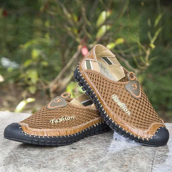 

2019 Genuine Leather Breathable Soft Male Summer Mesh Shoes For Men Adult Walking Casual Quality Light Net Footwear S3416-3440