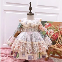 Рождественское платье для девочек кружевная юбка-пачка платья Дети класса люкс с цветочным принтом в стиле «Лолита» Испания сезон осень; платье-пачка для девочек вечерние испанская одежда
