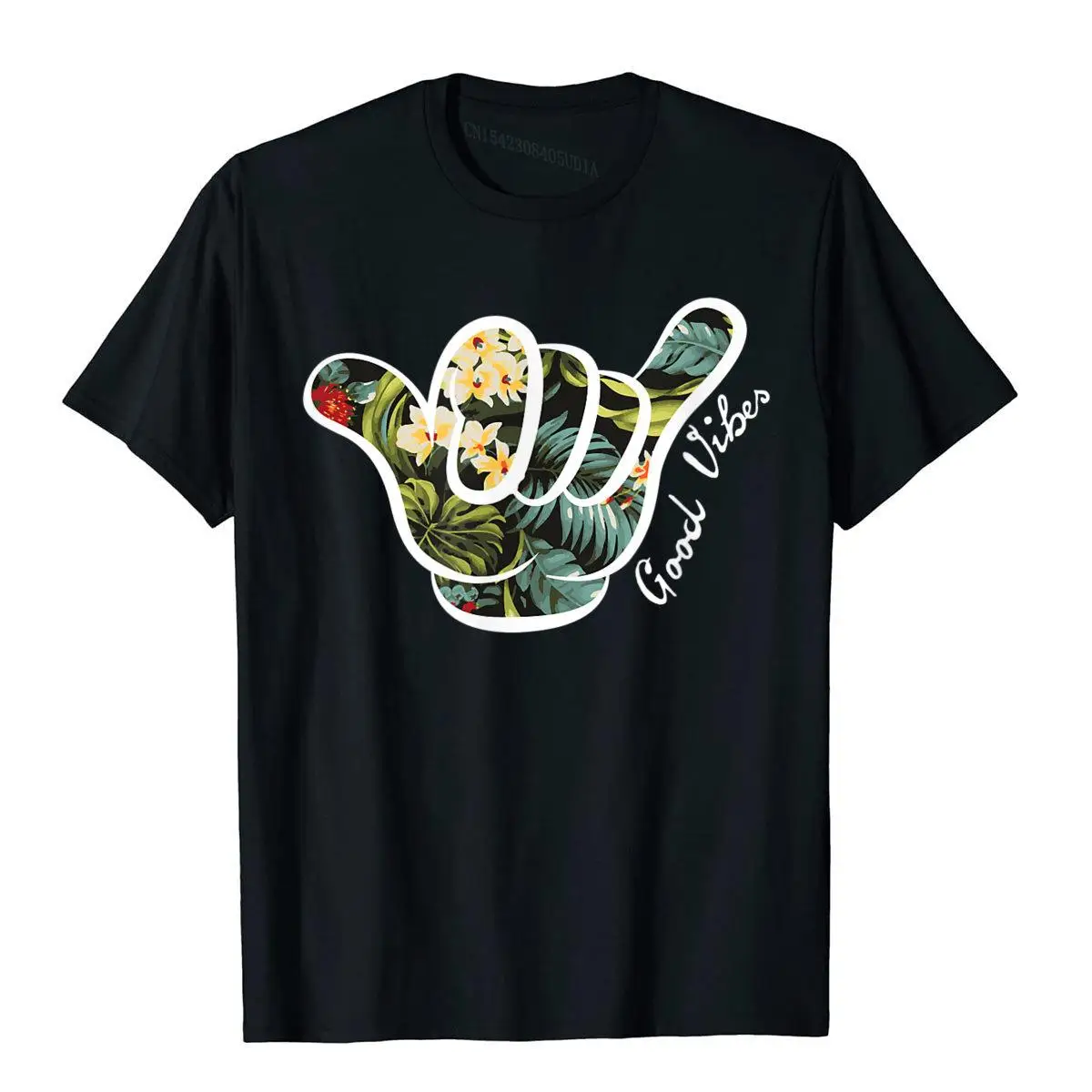 Shaka Good Vibes Funny Brah Hang Loose Aloha Floral T-shirt__B9819black