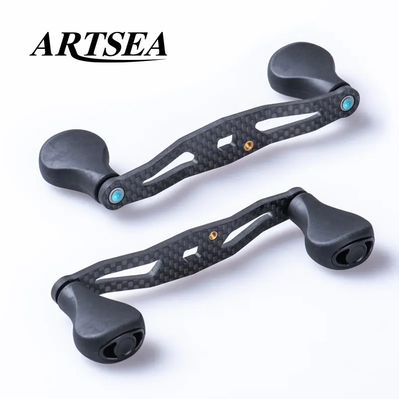 ARTSEA Refit Carbon Fiber Fishing Reel Handle Rocker Light Weight 20g  Rubber Knob for DAIWA  or SHIMANO Baitcasting Reel