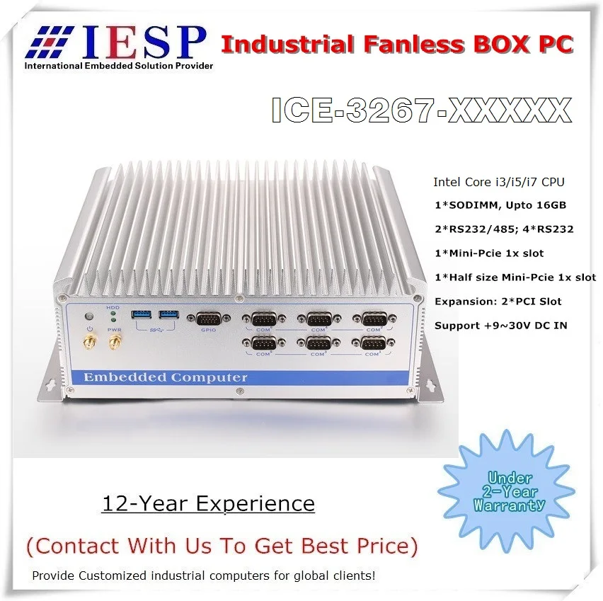 Fanles промышленный компьютер Core i3 6100U CPU 6 * USB 3 0/2 0 RS232 2 GLAN PCI расширения слоты прочный