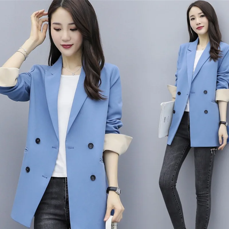 

2019 Autumn Versatile Long Sleeve Solid Color Slim Fit Mid-length Small Suit Women's Casual