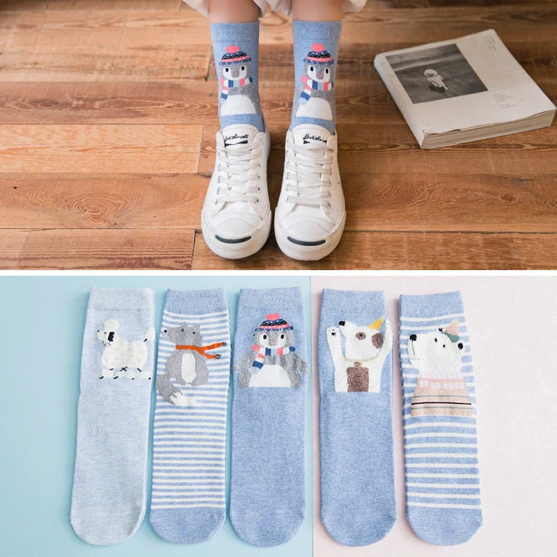 Комплект Хлопковых Носков; милые носки; носки с рисунками животных; женские гольфы; Kawaii; модные носки для девочек; Новое поступление; 5 пар/лот