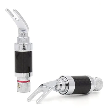 

4x Rhodium Carbon Fiber Spade Plug Speaker Cable Copper Connector Without Logo Spade Plug