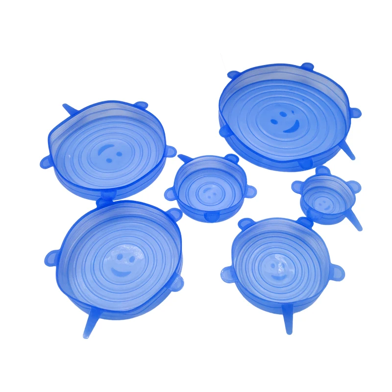 6 шт многоразовые силиконовые растягивающиеся крышки для сковороды силиконовая чаша силиконовая крышка обертывание кухонная Крышка для еды крышка для кастрюли Универсальная - Цвет: Синий