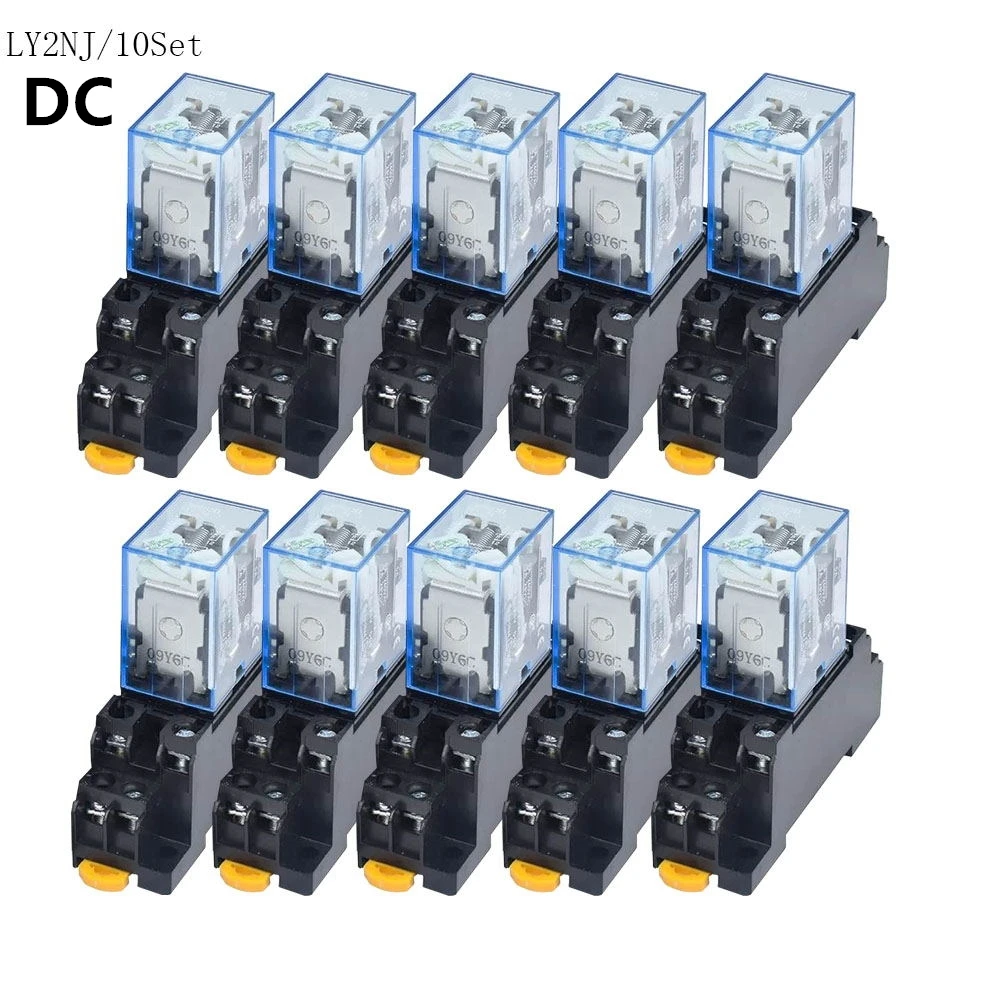 

Free Shipping 10set DC 12V 24V 36V 48V 110V 220V Coil Power Relay LY2NJ DPDT 8 Pin HH62P JQX-13F With Socket Base OK