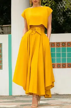 

Fashion Women's Ladies Solid Bandage Pleated Long Skirts Cocktail Party High Waist Summer A Line Skirts