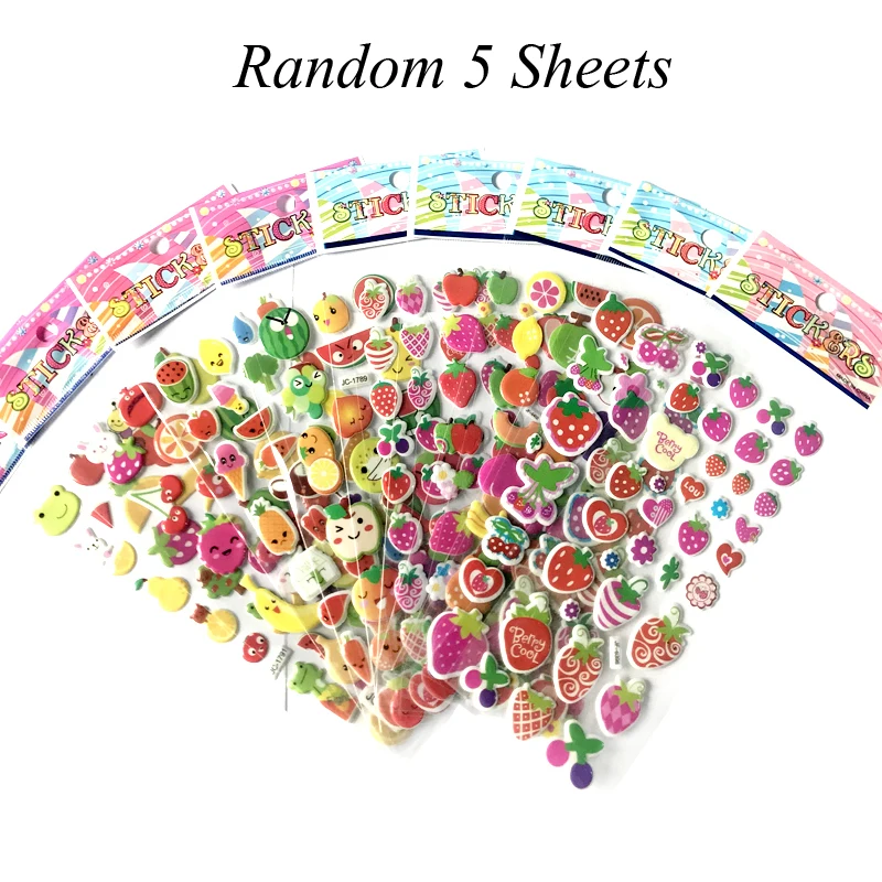 25/10/5 Sheets 3D Puffy Bubble Stickers Cartoon Princess cat Waterpoof DIY Baby Toys for Children Kids Boy Girl GYH - Цвет: 5 Fruits Vagetables