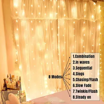 

LED Light String 100LED Curtain Garden Xmas Decor Festival Landscape Lamp Remote Light String Curtain Light String USB Parties
