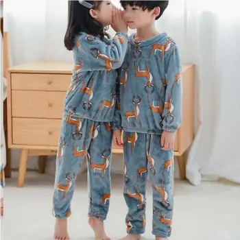 

Children's flannel pajamas Autumn winter Baby boys girls Baby thick Bunny cute soft sets teen boy child fleece sets 1-12T
