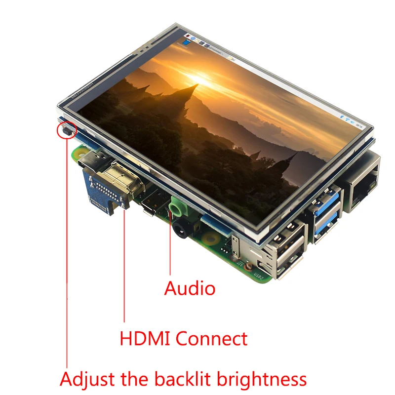 Cena 3.5 cal Raspberry Pi 4 ekran dotykowy 480x320 do 1920x1080 wyświetlacz LCD moduł | obudowa akrylowa wsparcie PC laptopa Raspberry Pi 3 B +