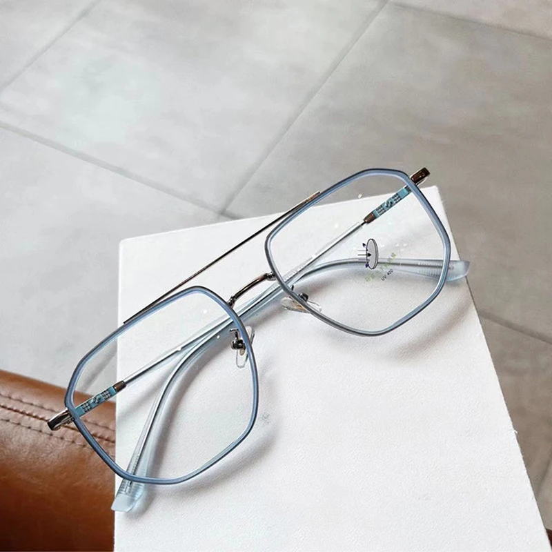 Eyeglasses Frames Eyeglass Frames Square Eyeglasses Optical Glasses Retro Double Bridges Square Women Anti-Blu-Ray Glasses Frame Fashion TR90 Spring Hinge Men Optical Frame Computer Glasses