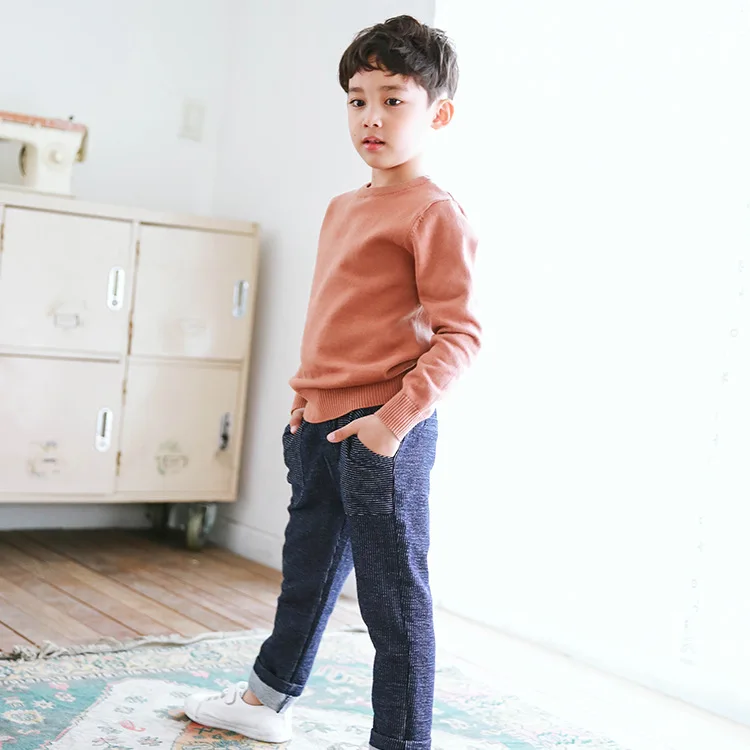 Junichi Yield Childrenswear Boys' Sweater Pullover Autumn And Winter New Style Children Crew Neck Sweater Baby Solid Color Sweat