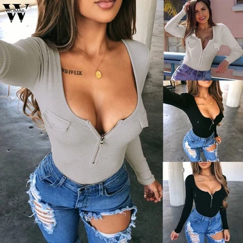 

Womail bodysuit Women Autumn Sexy Fashion Solid long Sleeve Rompers Zipper Slim Skinny Jumpsuits Ladies playsuit Streetwear 107