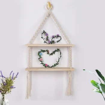 

Cotton Wood Macrame Wall Hanging Decoration Plant Pot Ornaments Hanger Handmade Knitting Cotton Rope Modern Hanging Decor