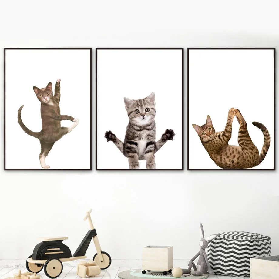 Wall-Art-Canvas-Painting-Funny-Cat-Gymnastics-Kitty-Nordic-Posters-And-Prints-Wall-Pictures-For-Living