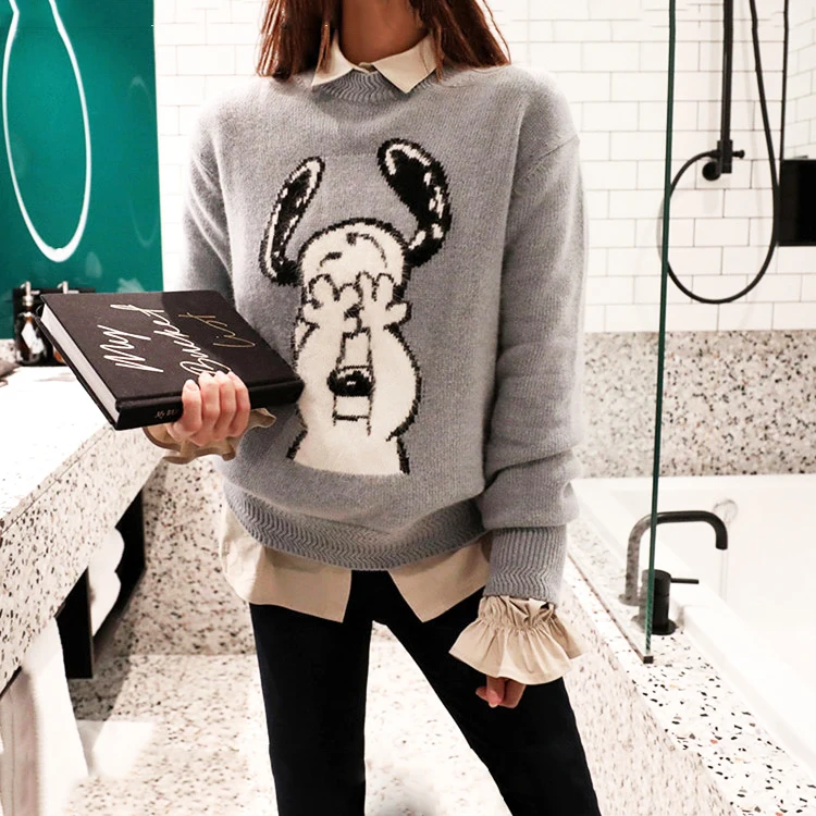 

Autumn Spring Cartoon Pattern New Women Knitted Sweater Female Pullover Fashion Tops Warm Sweater Women Pullovers Clothes SL542