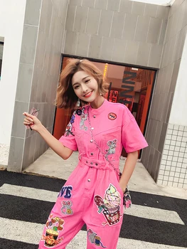 

BONJEAN Appliques Long Jumpsuits with Sequin 2020 Summer Clothing Safari Style Pants Wide Leg Jumpsuits for Women BJ1527