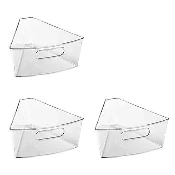 

Kitchen Cabinet Plastic Lazy Storage Organizer Bins with Front Handle - Medium 3 Pack - Clear