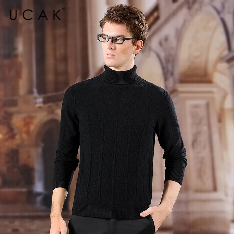 #^Special Price UCAK Brand Pure Merino Wool Sweaters Men 2020 New Arrival Fashion Trend Casual Turtleneck Striped Homme Pullover Sweater U3160