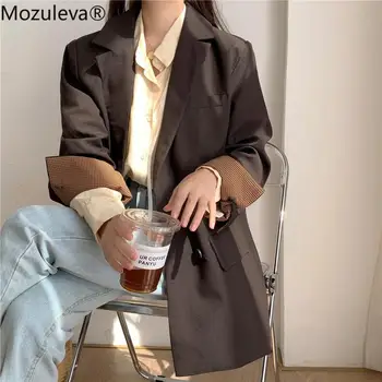 

Mozuleva 2020 Autumn Office Lady Single Breasted Women Blazers Solid Regular Full Tweed Black / Coffee Blazer Female