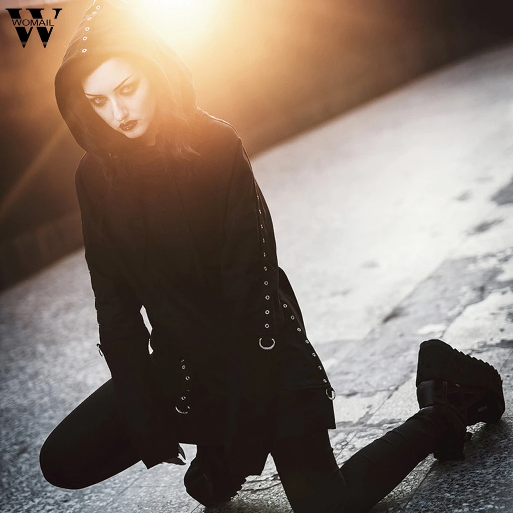 

NEW Womail Sweatshirts Women's Gothic Punk Black Retro Long Sleeve autumn Causal Hooded Mujer 2019 Sports Women Sweatshirt S-L