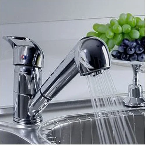 

Botique-Single Handle Low Arc Pull Out Kitchen Sink Faucet with Two Spray Model, Chrome