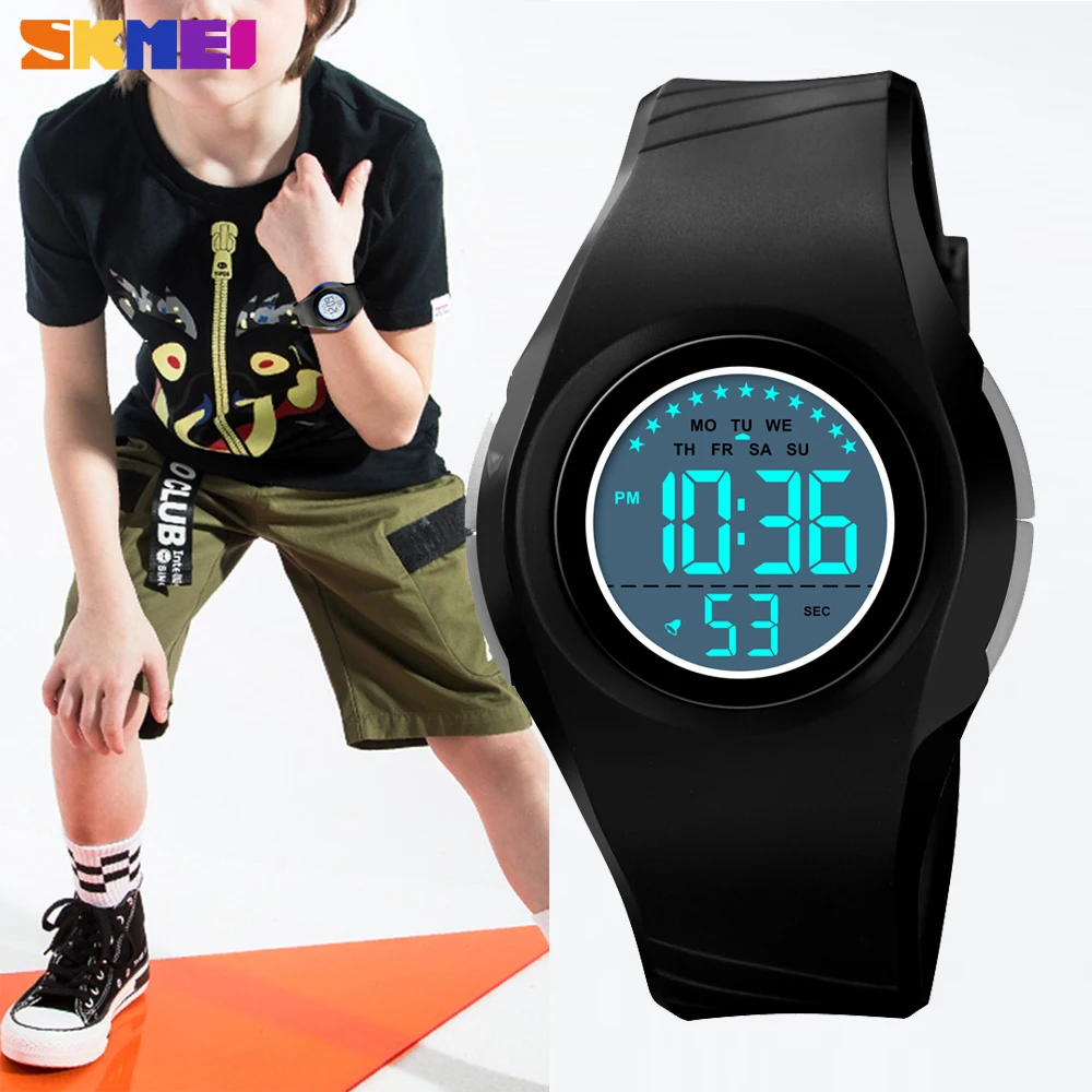 Цифровые Детские часы SKMEI спортивные Chrono водонепроницаемые светодиодный