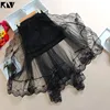 KLV – jupe longue mi-longue doublée en dentelle festonnée, taille haute, ourlet irrégulier plissé, Double couche, jupe de fête en maille transparente ► Photo 3/6
