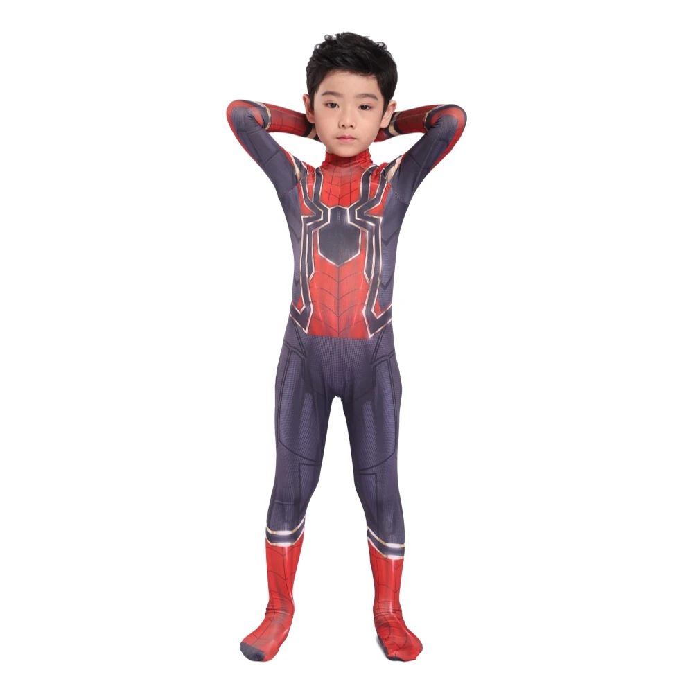 2019 Kids Spider Unisex Halloween Zentai Cosplay Costume Spider Spandex Lycra Bodysuit Jumpsuits Iron Spider