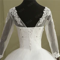 Fashion Elegant Lace Embroidery Long Sleeve Wedding Dress with Train Real Image Gown V Neck Beautiful Plus Size Vestido De Noiva - Image 5