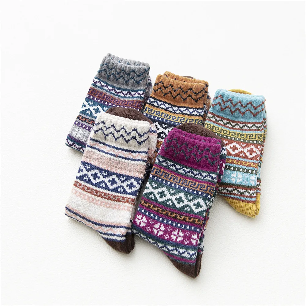 Зимние новые женские толстые теплые Yone Harajuku сложные волнистые полосы высокого качества шерстяные носки модные повседневные хлопковые носки