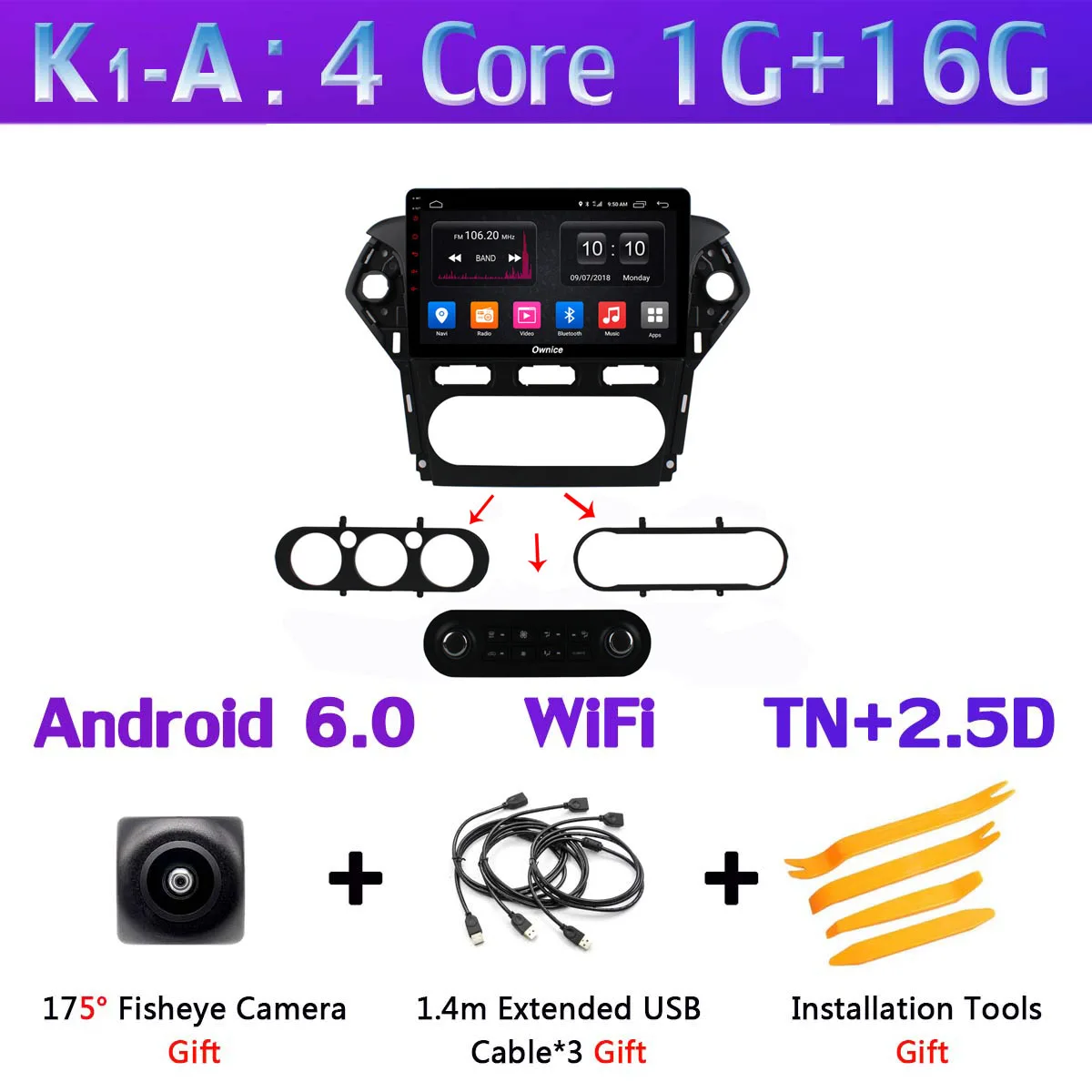 K1-A 360 ° 4 × камера Android 9,0 8Core 4G+ 64G gps радио CarPlay DSP автомобильное мультимедийное головное устройство плеер для Ford Mondeo-2010 MT AT - Цвет: K1-A