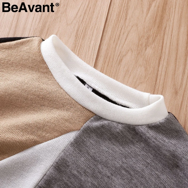 Najtaniej BeAvant Casual sweter z dekoltem w serek sweter z dzianiny patchwork sweter z długim rękawem dla kobiet 2019 anglia ladies chic ciepły zimowy sweter