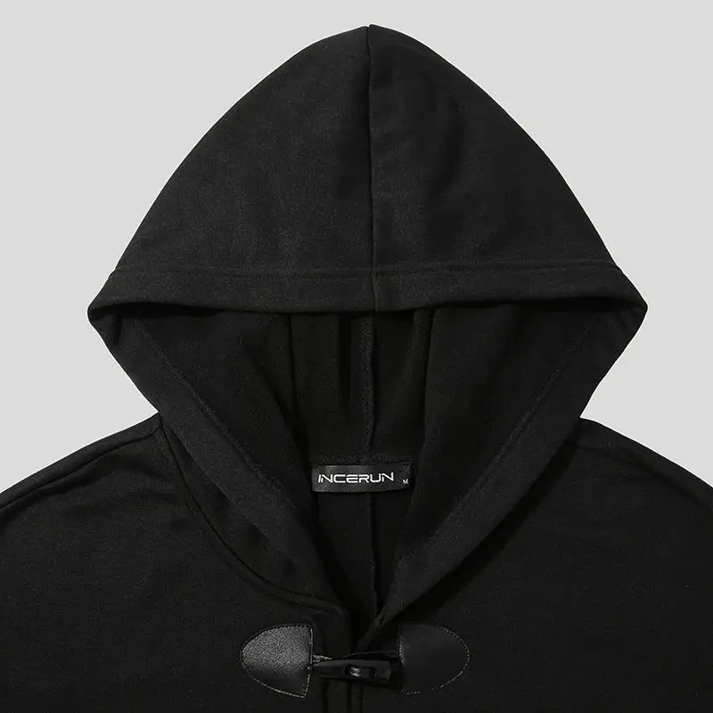 New Men's Fashion Korean Style Single-breasted Cloak Coat Solid Color Autumn Winter Cape Hooded Poncho Coat S-5XL INCERUN 2021
