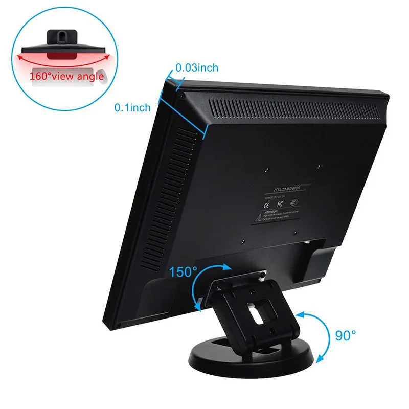 12 inch stand alone tft cctv monitor dc 12v lcd monitor with av vga hdmi input and speakers