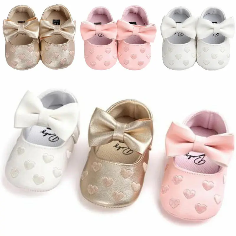 

CANIS Infant Baby Girl Crib Shoes Bowknot Soft Sole Love Printed Comfortable Prewalker Sneakers Newborn to 18M Hot Sale