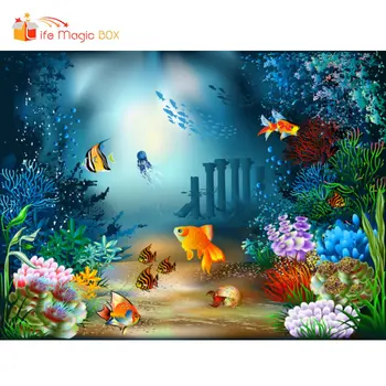 

LIFE MAGIC BOX Sea Bottom Photography Backdrop Christmas Colorful Fishes Photo Background