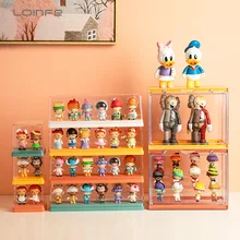 Transparente mistério caixa pop mart caixa de armazenamento de 3 camadas kit de garagem colecionáveis figuras exibir caso caixa cega boneca modelo organizador