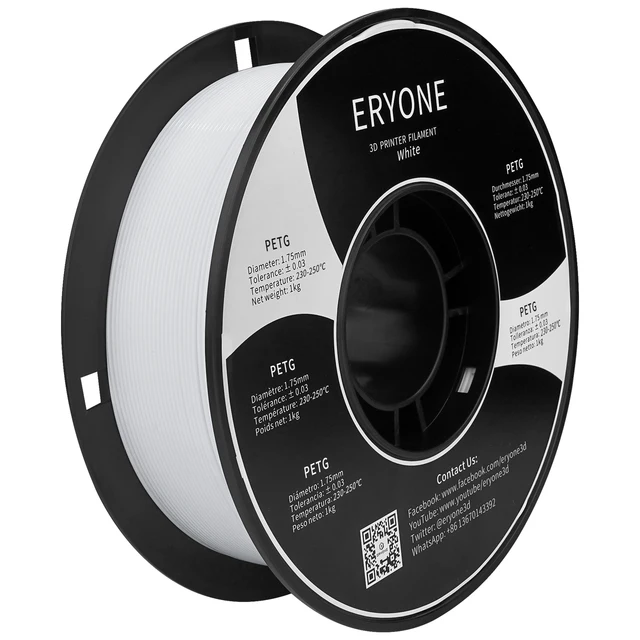 ERYONE PETG Filament 1kg 1.75mm ±0.03mm For 3D Printer,1KG (2.2LBS) 3D Printing Fast Shipping PETG White