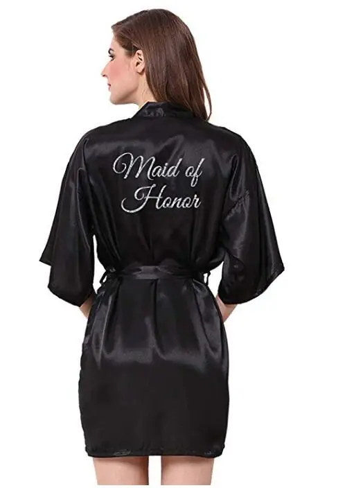 Bride Robes black robe silver grey writing sister of the bride satin robe bridal party getting ready robes wedding bridesmaid gift